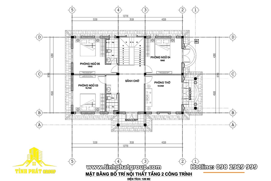 Mẫu Biệt Thự 2 Tầng Tân Cổ Điển Mái Nhật 9x13m 5 Phòng Ngủ 3 Mặt bằng tầng 2 Mẫu Biệt Thự 2 Tầng Tân Cổ Điển Mái Nhật 9x13m 5 Phòng Ngủ
